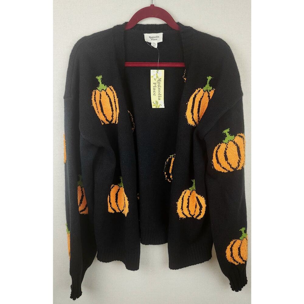 Unique Vintage Sweater Magnolia Place Black One size comfy cozy festive Pumpkin - Picture 2 of 12